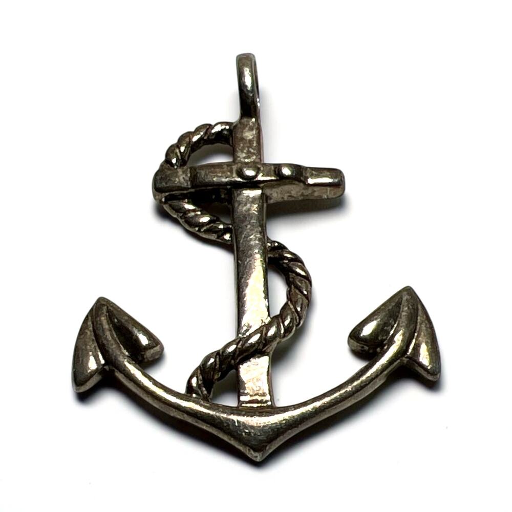 Vintage 925 Sterling Silver Fouled Anchor Pendant - Nautical Rope Charm